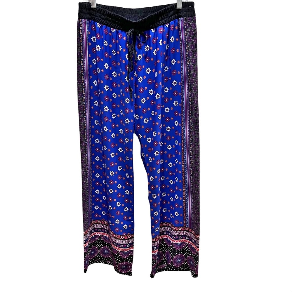 Bebop Blue & Black Boho Elastic Waist Palazzo Pants Sz XL